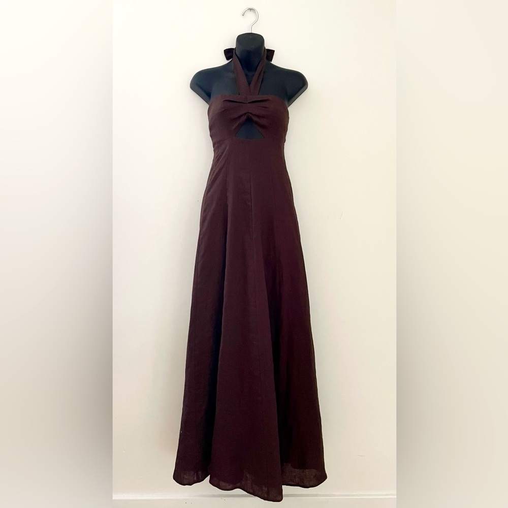 DISSH brown linen halter maxi dress 8 / M